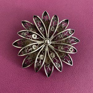 Vintage Sterling Silver Brooch Pin 925 Flower Signed CJC C Clasp
